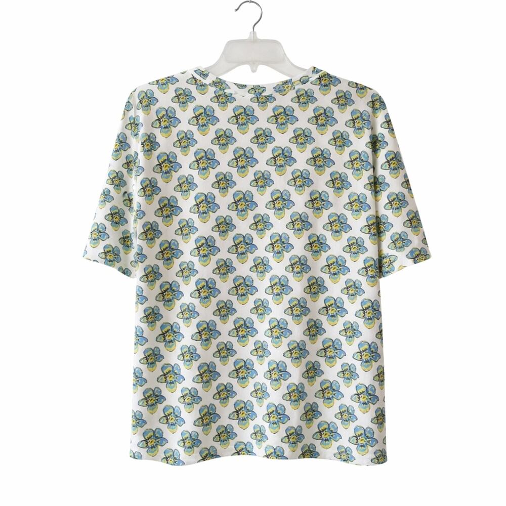 Zara White Floral Tee with Blue & Green Blooms - Picture 2 of 5